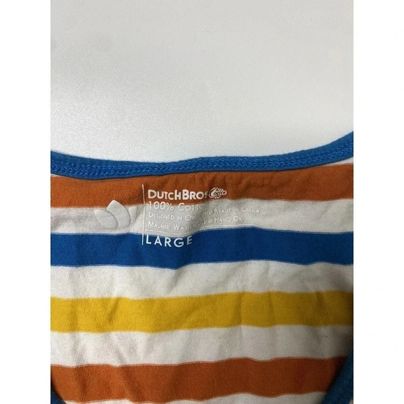 Dutch Bros Coffee Men’s Size Large Blue Yellow Orange Striped Tank Top - Picture 3 of 7